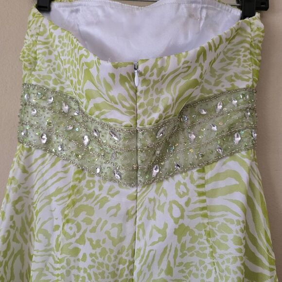 CAMILLE LA VIE Womens Maxi Dress Animal Print Lime Green 100% Silk Size 2 Glam - Picture 5 of 11